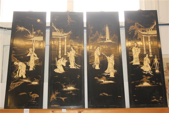 4 Oriental lacquer panels